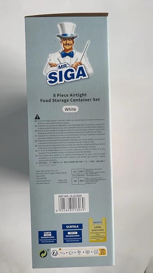 MR.SIGA 8 Piece Airtight Food Storage Container Set, BPA Free Kitchen Pantry Organization Canisters, One-handed Airtight Plastic Containers with Lids for Cereal, Spaghettie, Pasta,White-Ruum Studio Home