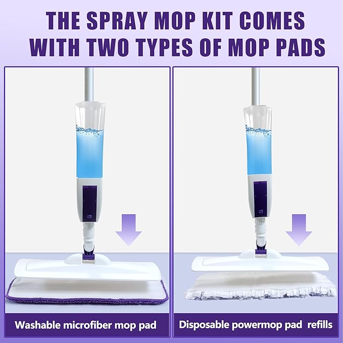 Spray Mop for Floor Cleaning with 60" Extension Handle, Dry/Wet Mop with 14oz Refillable Bottle, 3 Washable Pads&5 Disposable Refills for Hardwood Laminate Tile Floor Dust Cleaning.-Ruum Studio Home