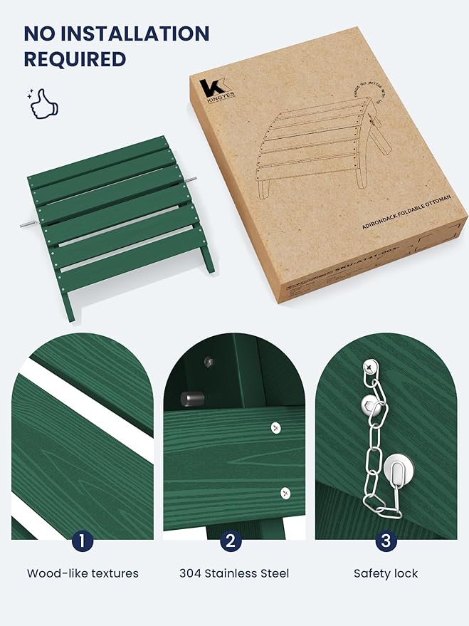 KINGYES Folding Adirondack Ottomans Set of 2 for Adirondack Chair, Green-Ruum Studio Home