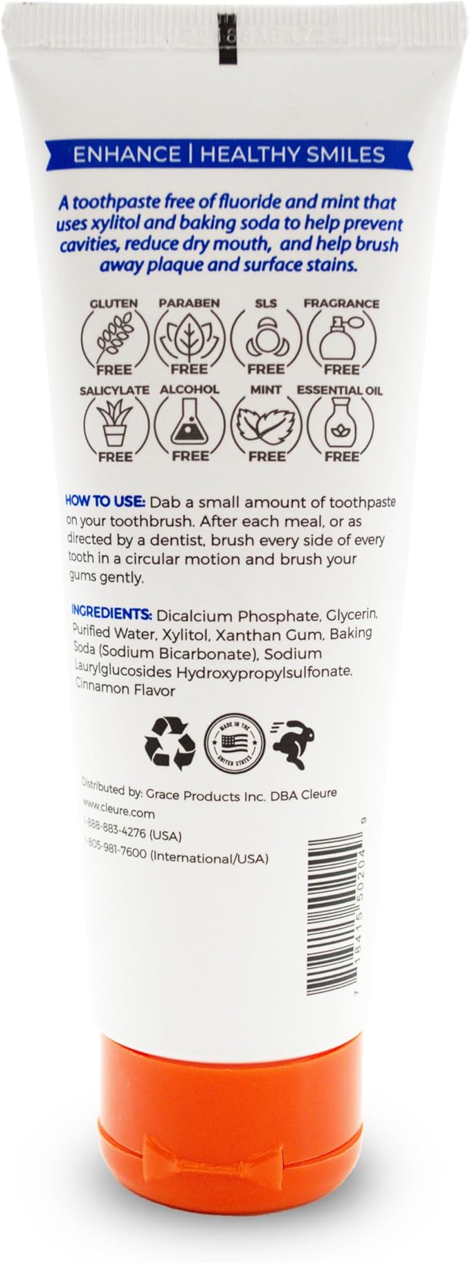 Cleure Natural Cinnamon Toothpaste - Flavor-Free, Fluoride-Free - Helps Whiten Teeth - Natural Great Taste for Children & Adults - Cinnamon Flavor (4oz Tube, Pack of 1)-Ruum Studio Home