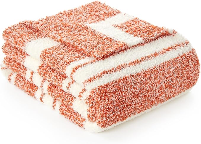 Snuggle Sac Orange Fall Throw Blanket for Couch, Reversible Super Soft Blankets Warm Cozy Knit Fuzzy Plush Blankets for Sofa,Living Room, Stripe Orange,50x60 inches-Ruum Studio Home