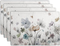 Flower Placemats Set of 4 Brown Cream Grey Poppy Flowers Table Mats Watercolor Rustic Vintage Floral Place Mat Farmhouse Linen Fabric Placemat for Party Kitchen Dining Outdoor Indoor Decor 12x18 Inch-Ruum Studio Home