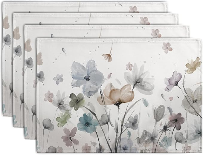 Flower Placemats Set of 4 Brown Cream Grey Poppy Flowers Table Mats Watercolor Rustic Vintage Floral Place Mat Farmhouse Linen Fabric Placemat for Party Kitchen Dining Outdoor Indoor Decor 12x18 Inch-Ruum Studio Home
