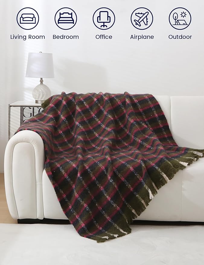 ZonLi Christmas Plaid Throw Blanket, 50" x 60" Christmas Decorative Blankets, Decorative Vintage Throws with Tassel for Couch, Bed, Sofa, Chair, Outdoor, Cozy Warm Lightweight Farmhouse Blankets-Ruum Studio Home