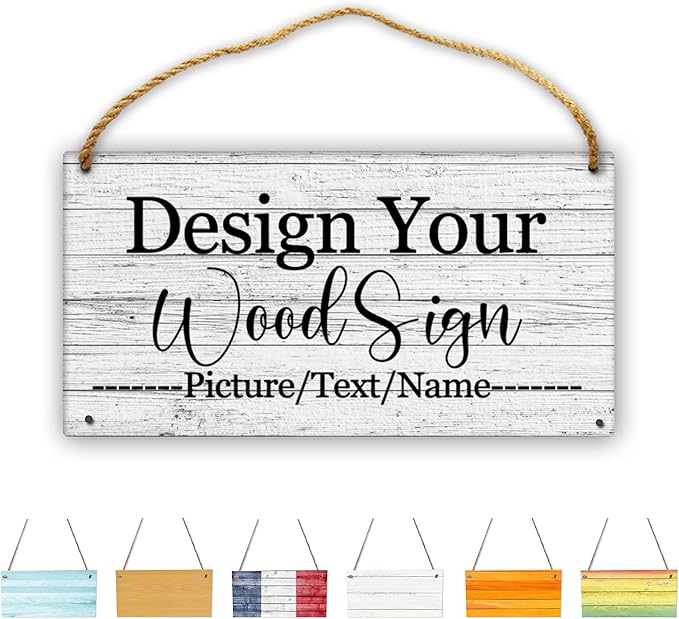 Custom Personalized Board Hanging Wood Sign, Design Your Welcome Sign, Customizable Wall Plaque, House Wood Sign for Garden Yard Home Farmhouse 9.8x5.1 inch-Ruum Studio Home