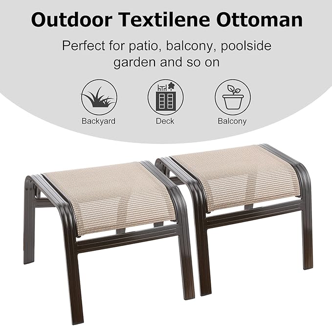 Outdoor Patio Footstools Aluminum Outdoor Ottomans Footrest Small Seating Wicker Furniture Patio Ottoman 2 Pieces Brown-Ruum Studio Home
