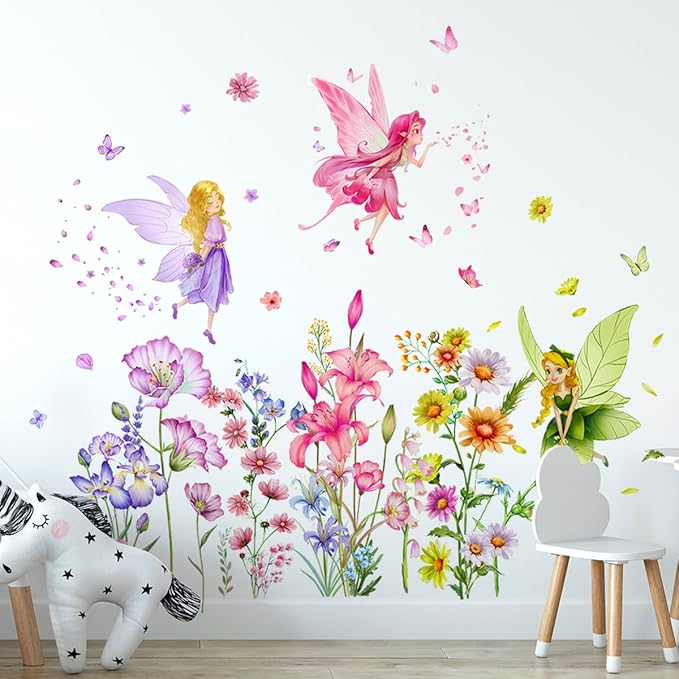 Set of 3 Sheets Size 40x12 Inch Spring Summer Window Cling Sticker Angels, Flowers, and Butterfly Window Stickers, Spring and Summer Decor, Wall, Window Glass Display Stickers (Fairy Theme)-Ruum Studio Home
