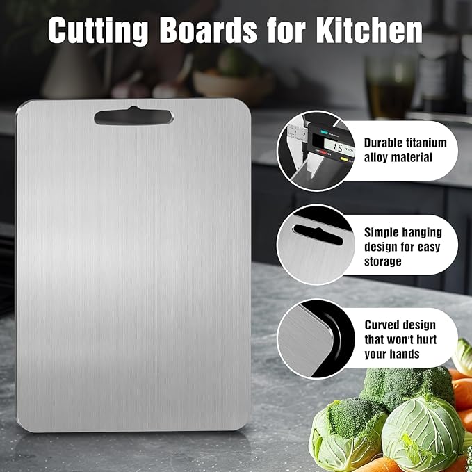 Titanium Cutting Board for Kitchen - 100% Pure Titanium Cutting Boards Non Toxic - 2025 New Upgrade Double Sided Metal Chopping Boards for Meat, Vegetables, Fruits, Dishwasher Safe (12 x 9 In)-Ruum Studio Home