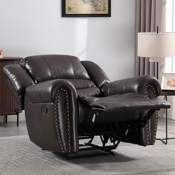 CANMOV Leather Recliner Chair Set of 2, Classic and Traditional Manual Recliner Chair with Comfortable Arms and Back,Manual Single Recliner Sofa for Living Room, Dark Brown-Ruum Studio Home