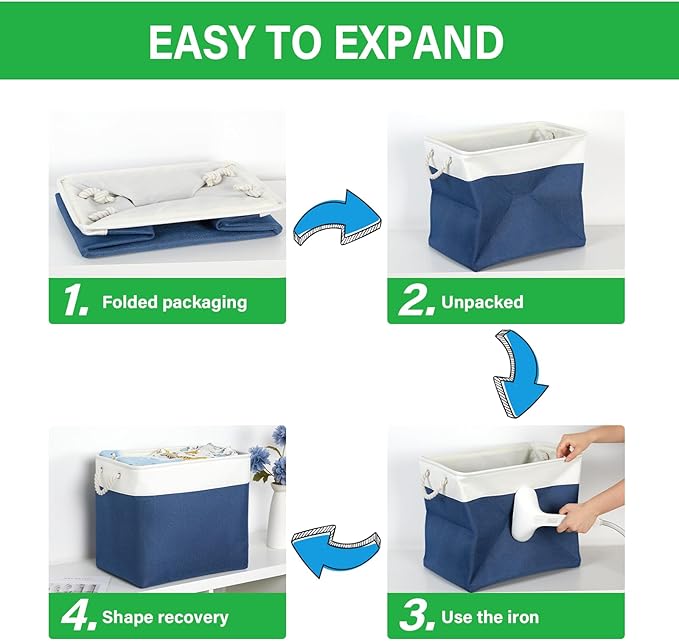 Bidtakay Extra Large Storage Baskets for Shelves 3 Pack Fabric Storage Bins for Organizing Linen Collapsible Organizer for Closet-White&Blue-Ruum Studio Home