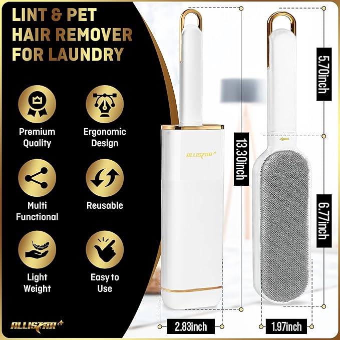 Lint Brush, Pet Hair Remover, Lint Remover for Clothes, Sofa, Carpets, Car Seats. Cat Hair Remover. Dog Hair Remover Laundry. Double-Sided. Reusable. Self-Cleaning Base. ALLISTAR (Snow Peak White)-Ruum Studio Home