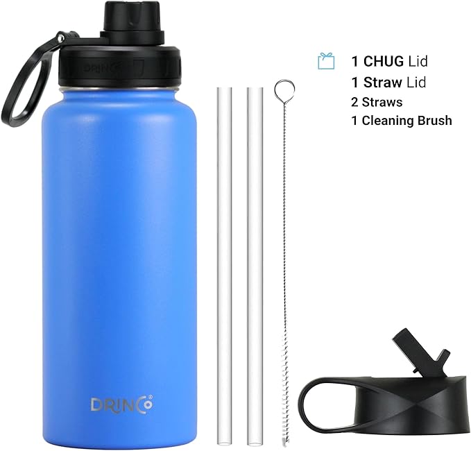 DRINCO Stainless Steel Water Bottle Spout Lid Vacuum Insulated Double Wall Water Bottle Wide Mouth (40oz 32oz 22oz 18oz 14oz) Leak Proof Keep Cold Sport Camping Hiking (32 oz, 32oz Royal Blue)-Ruum Studio Home