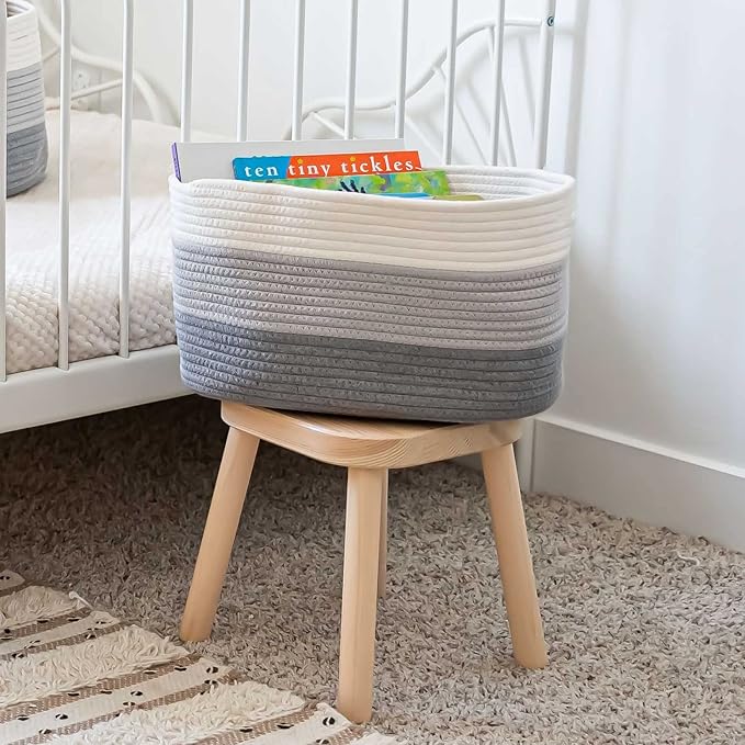OrganiHaus Woven Storage Baskets for Organizing, Cotton Rope Organizer Bins for Shelves, Closet & Nursery, Dog Toy Basket, Decorative Bins for Toys, Towels & Books - 15x10x9, Grey-Ruum Studio Home
