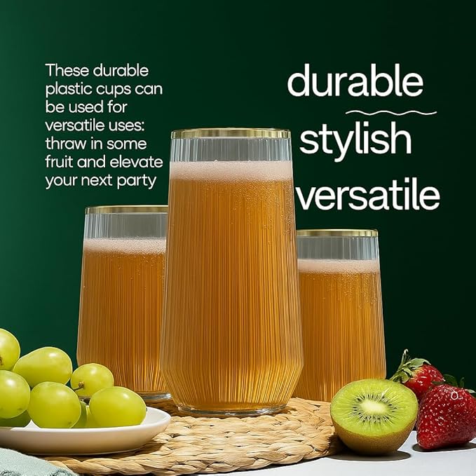 48 Pack Ribbed Ripple Stemless Toasting Glasses, Origami Durable 9 Oz BPA-Free Disposable Plastic Champagne Flutes for Weddings, Bars, Events, and Celebrations (Gold Rim)-Ruum Studio Home