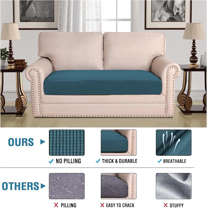 H.VERSAILTEX Super Stretch Individual Seat Cushion Covers Sofa Covers Couch Cushion Covers Slipcover Sets Thick Jacquard Textured Twill Fabric (1 Piece Loveseat Cushion Cover, Deep Teal)-Ruum Studio Home