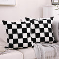 Alysheer Checkered Embroidered Decorative Throw Pillow Covers 18"x 18" Set of 2, Farmhouse Cottage Black White Plaid Tufted Patterned Cotton Canvas Cushion Case for Sofa Couch Bed Living Room-Ruum Studio Home