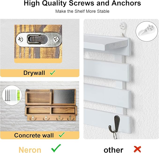 Key Holder for Wall, Mail Organizer Wall Mount with Key Hooks and Wallet Holder, Sunglasses Storage and Dog Leash Hanger, Decorative with 4 Double Hooks and Chalkboard-Ruum Studio Home