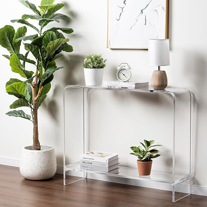 MyGift Premium 15mm Clear Acrylic Entryway Console Table with Bottom Display Shelf, 2 Tier Living Room Sofa Back Storage Shelves Modern Luxury Home Decor-Ruum Studio Home