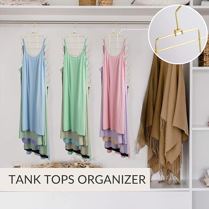 ZEDODIER 3 Pack Tank Top Hanger, Space Saving Bra Hangers, Non-Slip Hanging Sport Bras Holder, Closet Organizers and Storage for Camisoles Tank Tops Bras Ties Swimsuits Strappy Dress, Gold-Ruum Studio Home