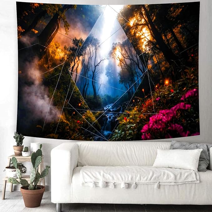 Delur Forest Tapestry Tree of Life Misty Tropical Rainforest Tapestry Wall Hanging Mystical Colorful Spiritual Psychedelic Nature Landscape Headboard for Bedroom Living Room Home Decor (51.2" x 59.1")-Ruum Studio Home