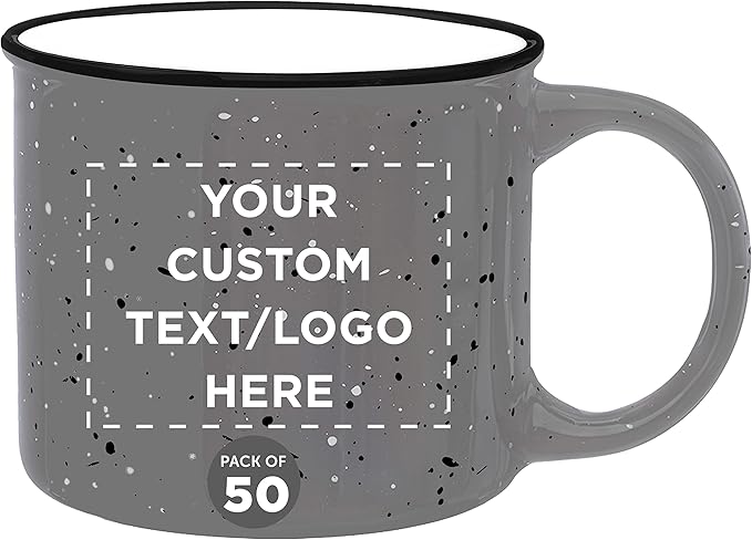 DISCOUNT PROMOS Custom Ceramic Campfire Coffee Mugs 13 oz. Set of 50, Personalized Bulk Pack - Perfect for Tea, Espresso, Cappuccino, Hot Cocoa - Grey-Ruum Studio Home