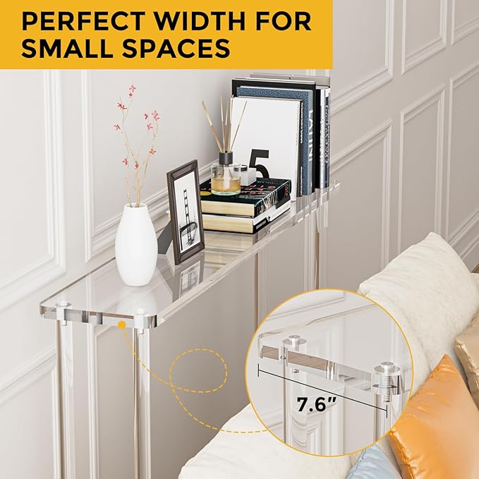 Acrylic Console Table, 2 Tier Acrylic Narrow Console Tables for Entryway,CHICUN, Square Legs, Skinny Console Table for Foyer, Sofa, Living Room,Clear-Ruum Studio Home