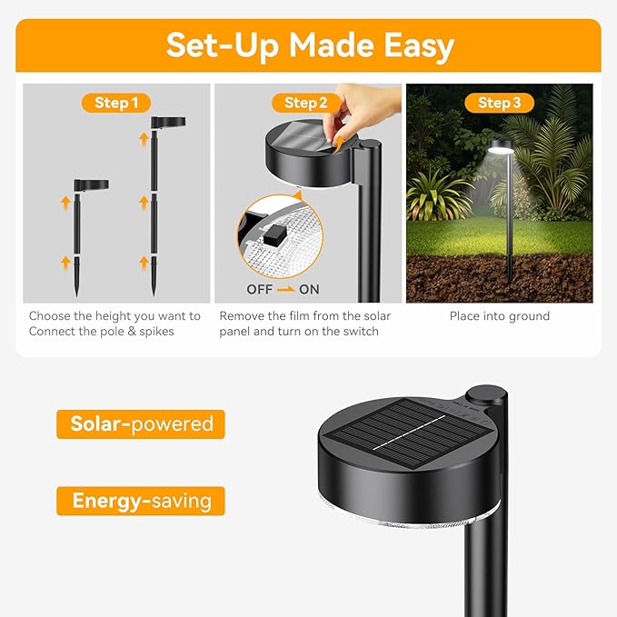 8 Pack Solar Pathway Lights Outdoor, 12 Brighter LED Solar Lights Outdoor Waterproof, Up to 12 Hrs Modern Path Light for Yard Garden Walkway Driveway Lawn, Cool White-Ruum Studio Home