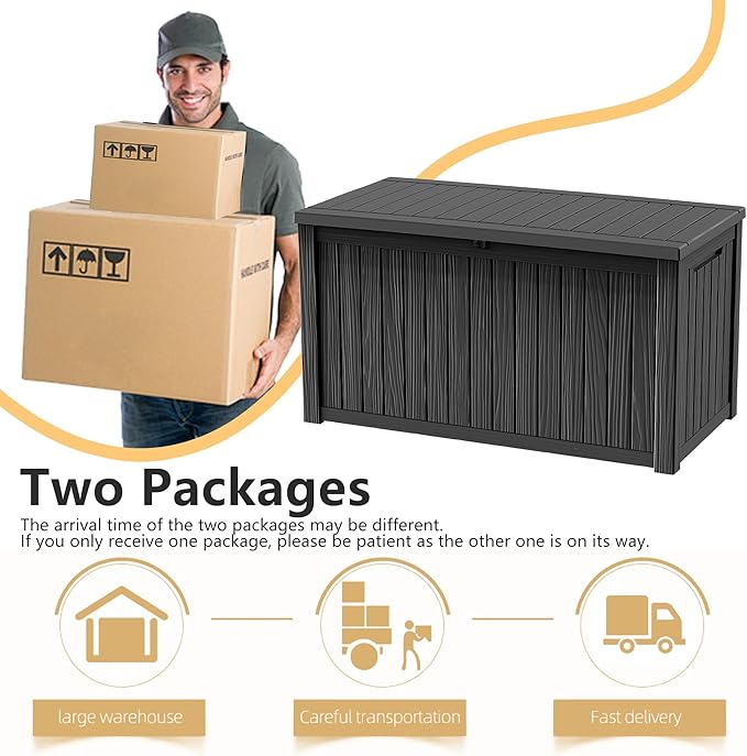 182 Gallon Deck Box Waterproof, UV Resistant Resin Outdoor Storage Box with Hydraulic Rod, Lockable Design and Enhanced Durability for Patio, Garden, and Poolside Use-Ruum Studio Home