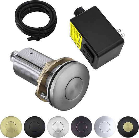 BESTILL Garbage Disposal Air Switch Kit - UL Listed, Brass 3.6" Long Push Button for Waste Disposer, Cordless Sink Top Switch Button, Brushed Nickel, Compatible with all Garbage Disposals-Ruum Studio Home