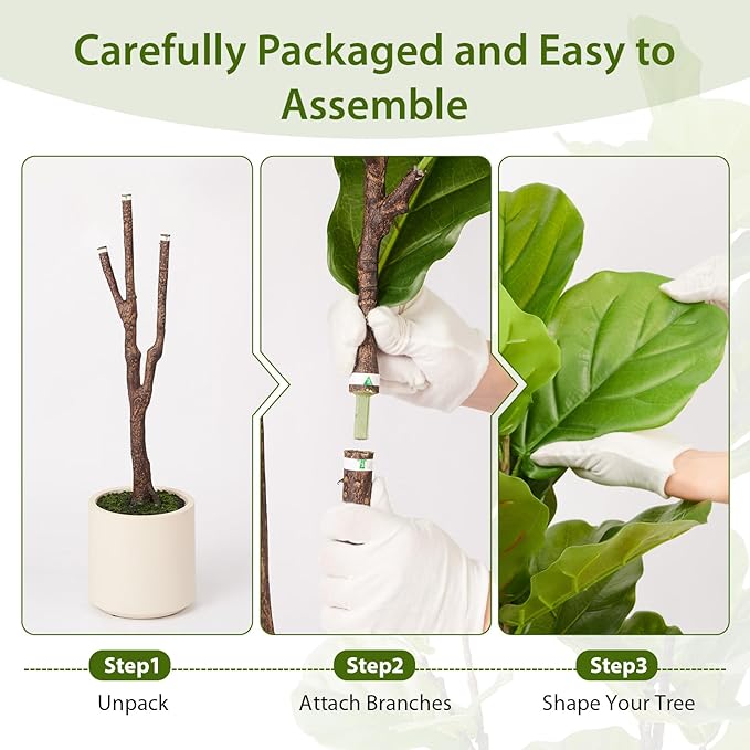 Artificial Fiddle Leaf Fig Tree, 6FT Faux Ficus Lyrata Plant with Realistic Leaves, Lifelike Home Decor Faux Tree in Stylish Pot for Indoor, Office, Living Room Decor (6ft)-Ruum Studio Home