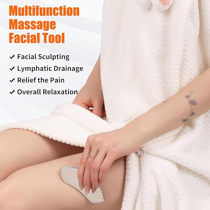 2Pcs Stainless Steel Gua Sha Facial Tools Set, Metal Face Comb Detail Skin Care Tools, Body and Face Gua Sha Sculpting for Tighten Skin Lymphatic Drainage-Ruum Studio Home