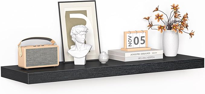 Floating Shelves - 10.3 Inch Deep Wall Shelf for Decor & Storage - Wall Mounted Display Shelving with Invisible Heavy-Duty Metal Bracket - 36" W x 10.3" D x 1.8" H - Set of 1 - Rustic Black-Ruum Studio Home