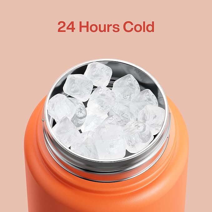 Insulated Water Bottle with Straw Stainless Steel Water Bottle, Leak-Proof, BPA-Free, Double Wall Vacuum Keeps Cold for 24 Hours for Sports, Travel, School (32 oz, Moderate Orange)-Ruum Studio Home