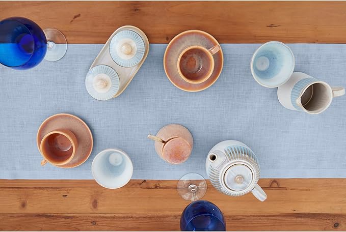 Solino Home Linen Sky Blue Table Runner 48 Inches - 100% Pure Linen Short Table Runner 14 x 48 Inch Ideal for Dresser and Coffee Tables - Fete-Ruum Studio Home