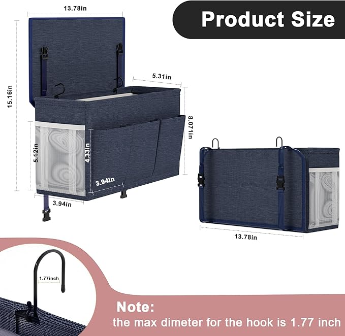 Dual-purpose Bedside Caddy Bedside Organizer, Bed Caddy with 6 Pockets, Versatile Bedside Storage Solution Magazine Remotes holder, ideal for Home, Dorm, Hospital, Crib Bed (Navy 2pcs)-Ruum Studio Home