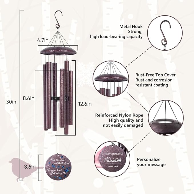 ASTARIN Memorial Butterfly Deep Tone Wind Chimes Personalized, Sympathy Remembrance Gifts for Loss of Mom Dad, Bereavement Gifts for Condolence Funeral, Garden Decoration-Ruum Studio Home