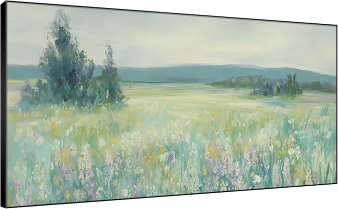 SIGNWIN 24"x46" Extra Large Framed Wall Art Wildflower Meadow Landscape Soft Pastel Nature Illustration for Home Living Room Bedroom Decor (Frame Assembly Required)-Ruum Studio Home