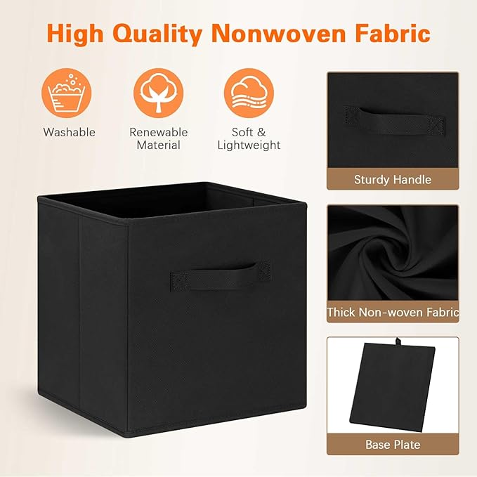 GhvyenntteS Storage Cubes 6 Pack, 11 Inch Cube Storage Bins with Dual Handles, Collapsible Heavy Duty Fabric Bins for Shelves Closet, Baskets for Organizing Clothes Bedding Toys Books (Black)-Ruum Studio Home
