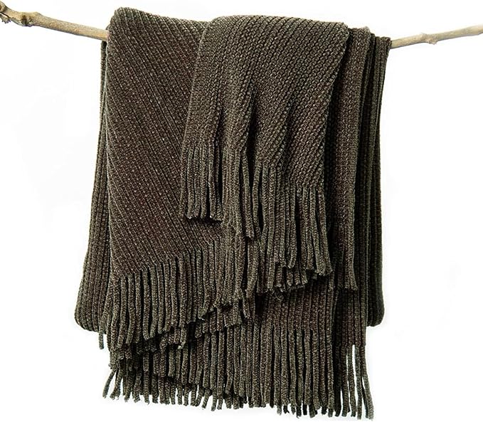 lifein Throw Blanket for Couch, Soft Boho Decor Bed Throw,Cozy Brown Knitted Chenille Small Farmhouse Lightweight Throw for Spring(Brown,50 * 60")-Ruum Studio Home