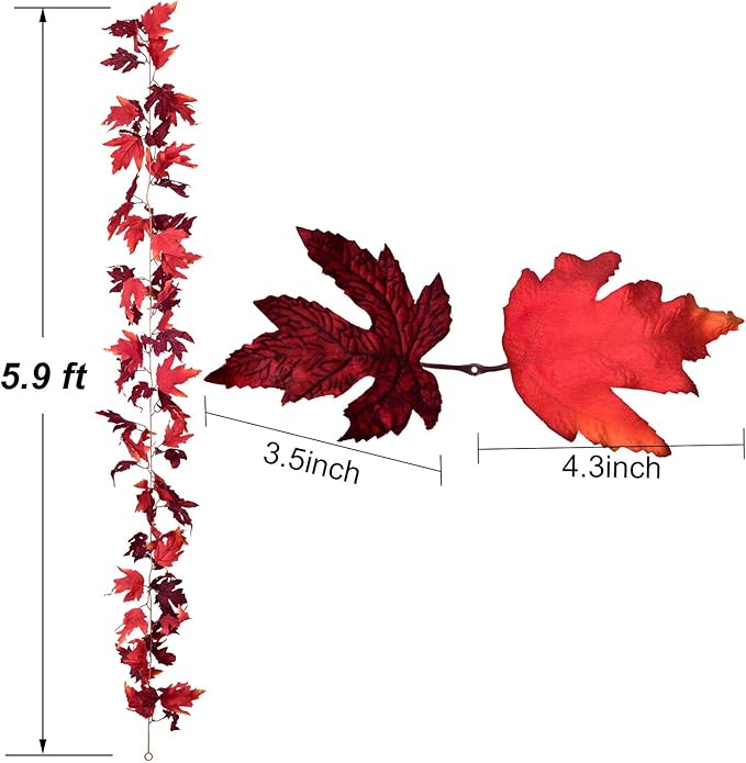 Lvydec 2 Pack Maple Leaves Fall Garland - 5.9ft/Strand Artificial Foliage, Red Fall Leaves Autumn Decoration for Home, Wedding, Party, Halloween, Thanksgiving-Ruum Studio Home