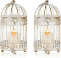NUPTIO Tea Light Candle Holders: 2 Pcs 6 inch H Distressed White Bird Cage Lantern Centerpiece Hanging Metal Birdcage Tealight Votive Holder for Home Fireplace Dining Table Living Room Decoration-Ruum Studio Home