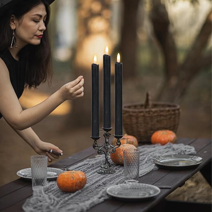 GenSwin Flameless Black Taper Candles Flickering with 10-Key Remote, Battery Operated Led Warm 3D Wick Light Window Candles Real Wax Pack of 6, Christmas Home Wedding Decor(0.78 X 9.64 Inch)-Ruum Studio Home