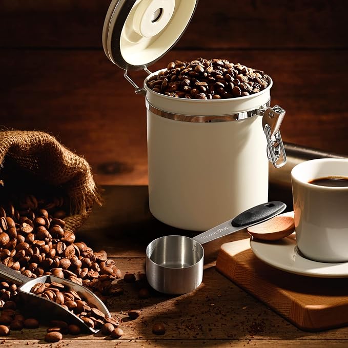 ShanSon Coffee Canister Airtight Coffee Container Stainless Steel Coffee Bean Storage Container with Scoop Coffee Canister for Beans Grounds Sugar Flour Tea Cereal,16OZ, Beige-Ruum Studio Home