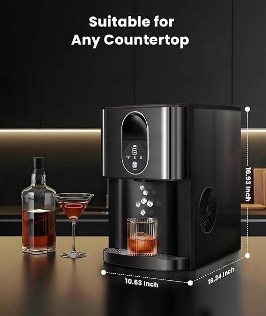 Nugget Ice Maker Countertop, 44lbs/24H Soft Chewable Pellet Ice Maker Machine Dispenser with Water Reservoir, Self-Cleaning, Pebble Ice Machine for Home Kitchen, Office, Black Stainless-Ruum Studio Home