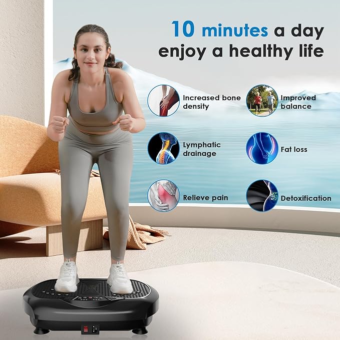 Vibration Plate Exercise Machine - Whole Body Workout Vibration Platform Lymphatic Drainage Machine for Weight Loss Home Fitness with Resistance Bands Remote-Ruum Studio Home
