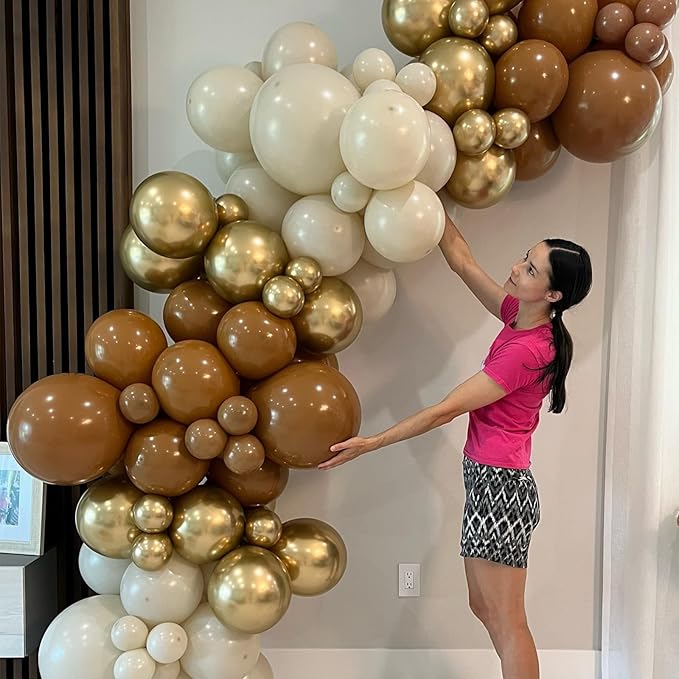 Brown and Gold Balloons 12 Inch Double Stuffed Dark Coffee Tan Cream Beige Sand Nude Neutral Latex Balloon Confetti Balloons for Boho Birthday Rodeo Thanksgiving Baby Bridal Shower Party Decor-Ruum Studio Home