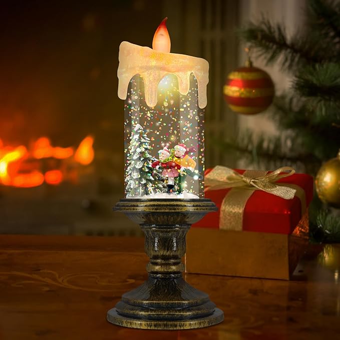 Christmas Flameless Candles, Flickering LED Candles with Timer, Snow Globe Candle Lights for Christmas Decorations-Ruum Studio Home