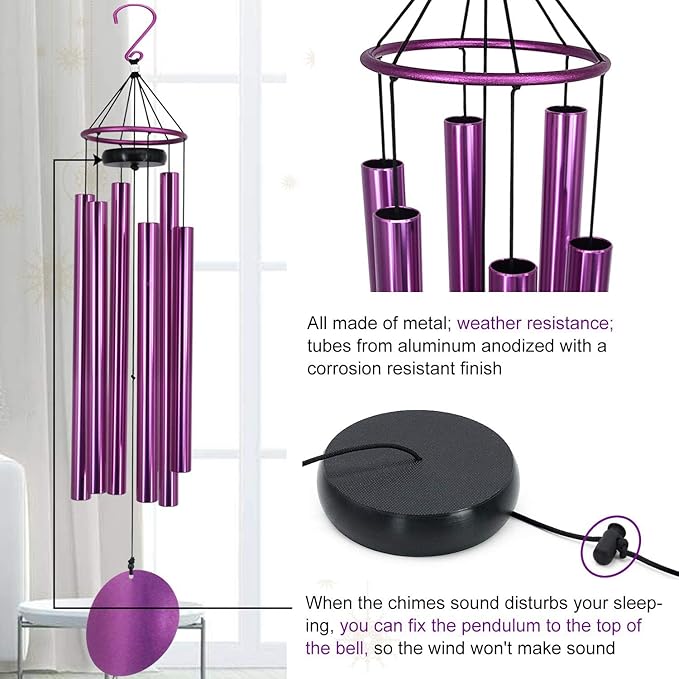 Memorial Wind Chimes Outdoor Large Deep Tone,36 Inch Wind Chimes Unique Tuned Relaxing Soothing Melody,Sympathy WindChimes for Mom,Dad，Garden, Yard, Patio, Porch，Home Decoration and Gift,(Purple)-Ruum Studio Home
