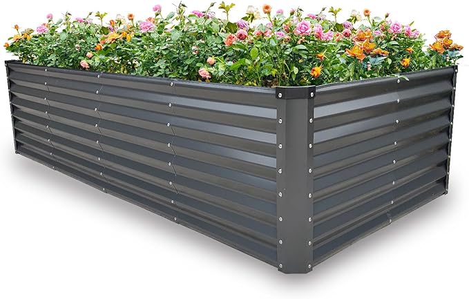 GARDMAX 8x4x2FT Galvanized Raised Garden Bed Kit, Metal Planter Boxes Outdoor with Easy Assembly, Large Garden Bed for Vegetables, Fruits, Flower, Herbs Rectangle Dark Gray-Ruum Studio Home
