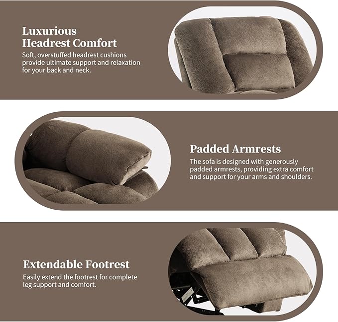 Massage Recliner Chair with Heat and Massage, Soft Fabric Ergonomic Manual Reclining Chairs, Heavy Duty Reclining Sofa Chair with Side Pockets for Living Room (Taupe)-Ruum Studio Home